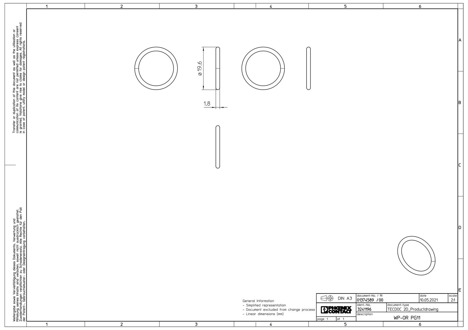 Dichtring Kst PG11 1,5mm 1Durchf
