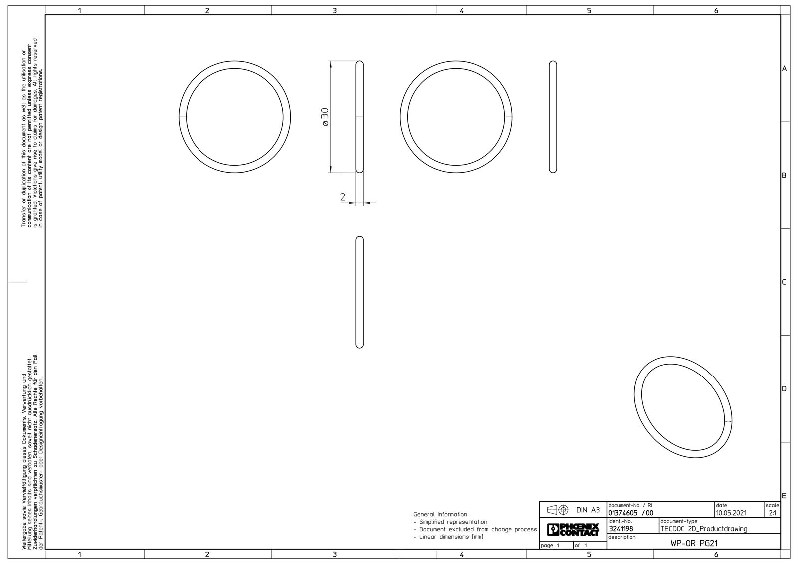 Dichtring Kst PG21 1,5mm 1Durchf