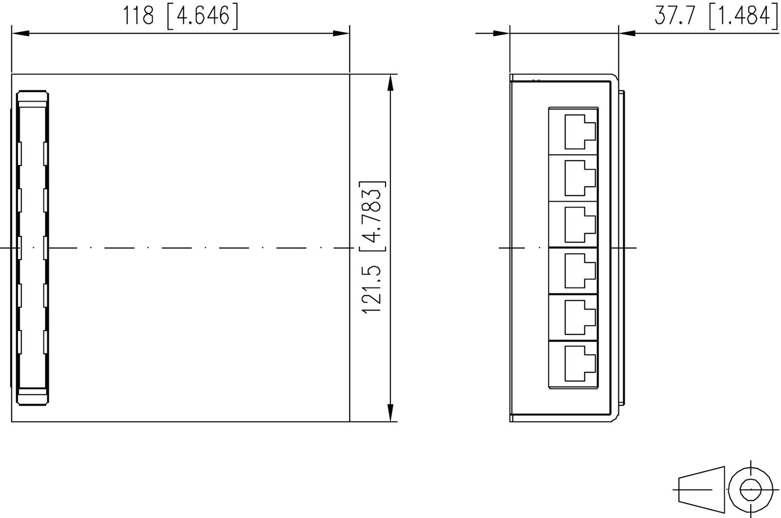 Patchpanel 6Ports net-works Cat6A Schirm Wandmont RAL9010 118x40x121mm