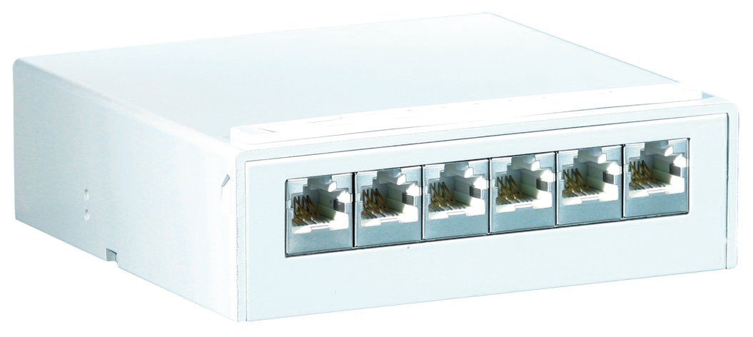 Patchpanel 6Ports net-works Cat6A Schirm Wandmont RAL9010 118x40x121mm