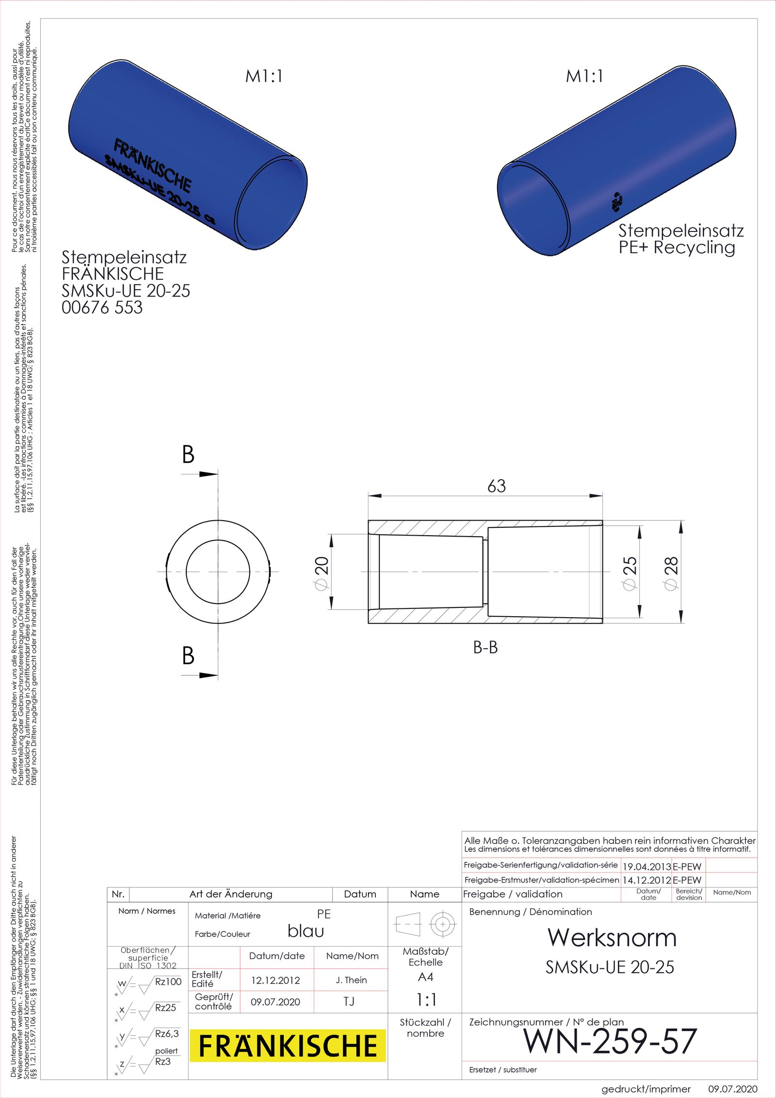 Steckmuffe Kst Ø25mm unbeh hfr bl