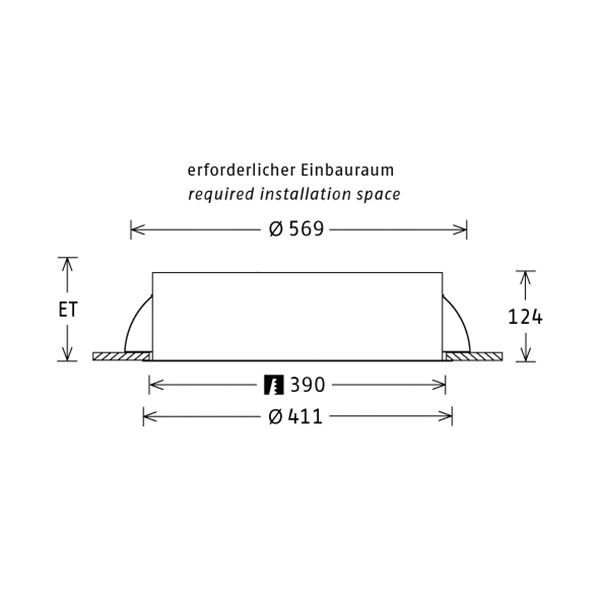LED-Einbauleuchte PL 22W 3000K 1800lm ws Konv Dimmung DALI IP20 Ø411x124mm