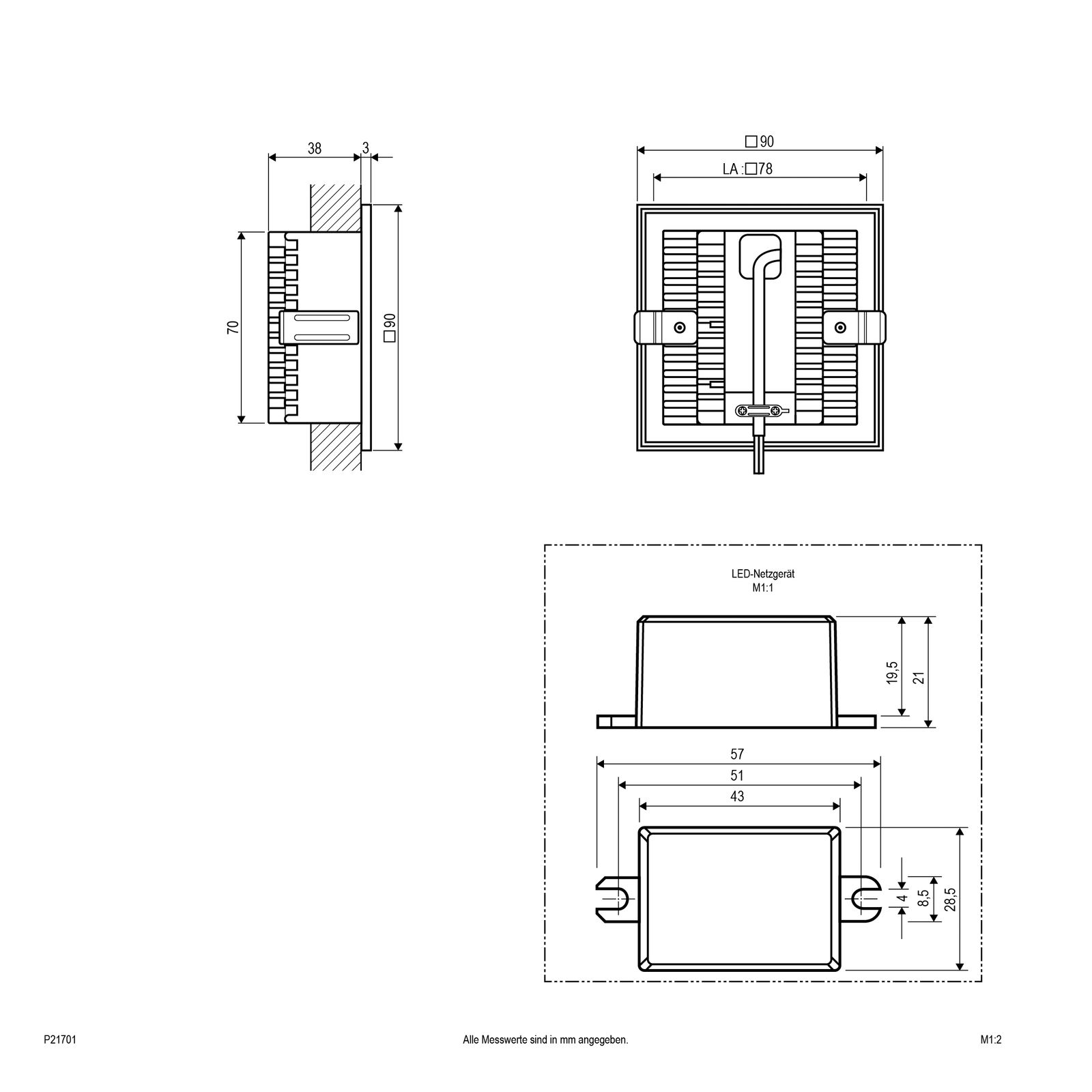 LED-Orientierungsleuchte 2W 6000K 150lm alu Konv 1LED elektr.Trafo IP20 Lamelle