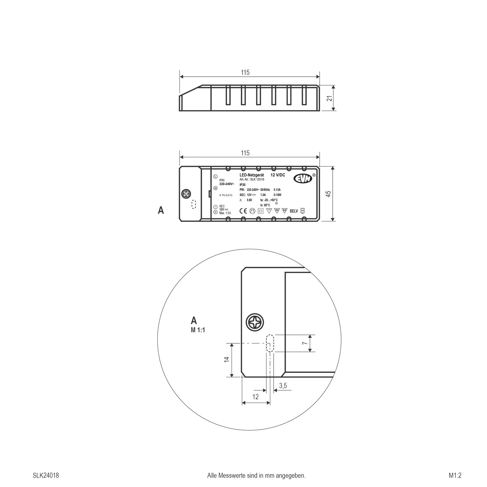 LED-Trafo 0,1-18W 750mA 24V IP20 Kstgeh stat 115x45x21mm