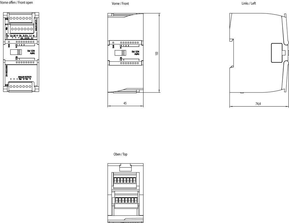SPS-Analoges E/A-Modul 4Eing 2Ausg Eing.Strom Spannung Ausgang Schraub