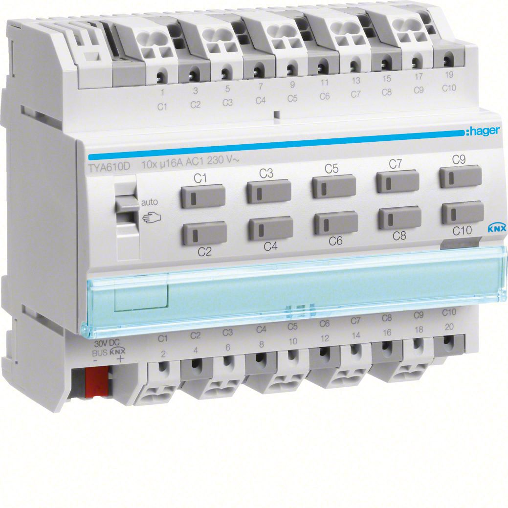 Schaltaktor KNX REG 6TE 10f 4A 800W 230V Vor Ort-/Handbedienung