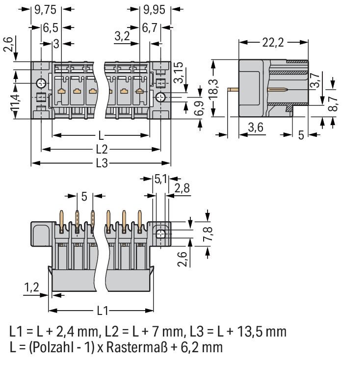 Platinenstecker Stift 2p Serie 769 gr 1re 5mm Zinn Löt 1,5mm frei