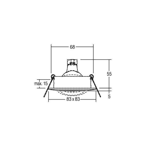 Einbaustrahler 13W GX5,3 chr glz IP20 Alu Ø/EB68mm 83x83mm