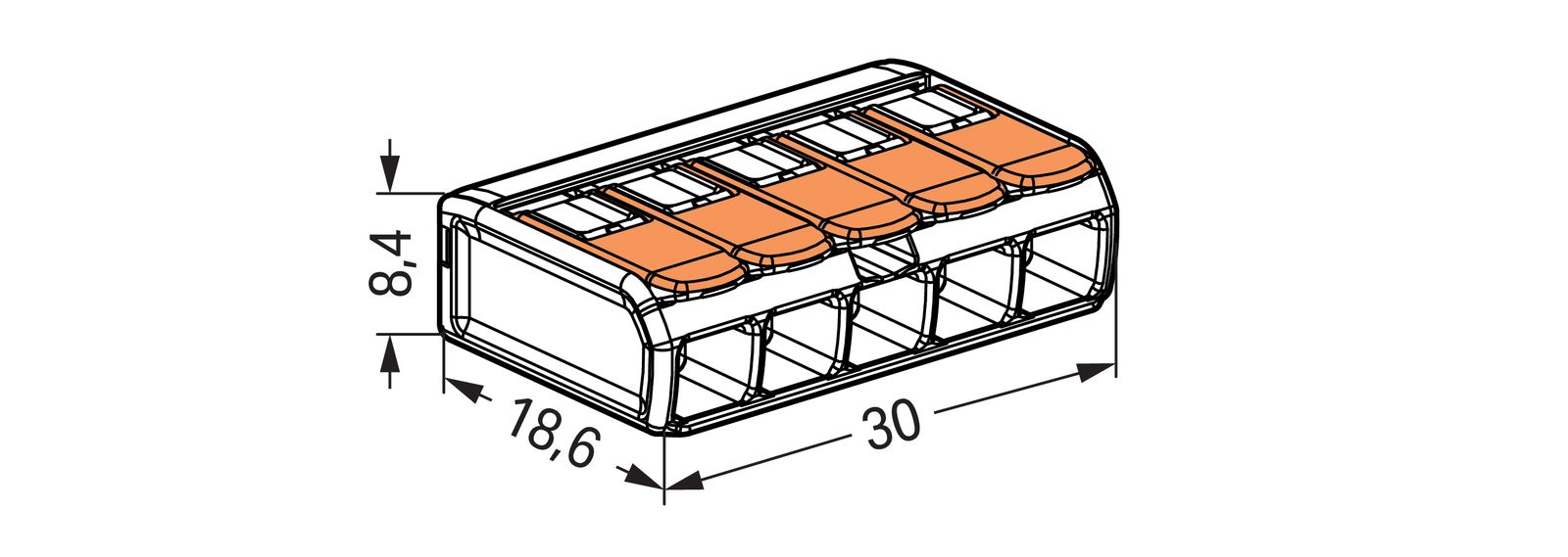 Steckklemme 5f 450V 32A Serie 221 0,2-4qmm m.BetätiHebel f.Massivleiter