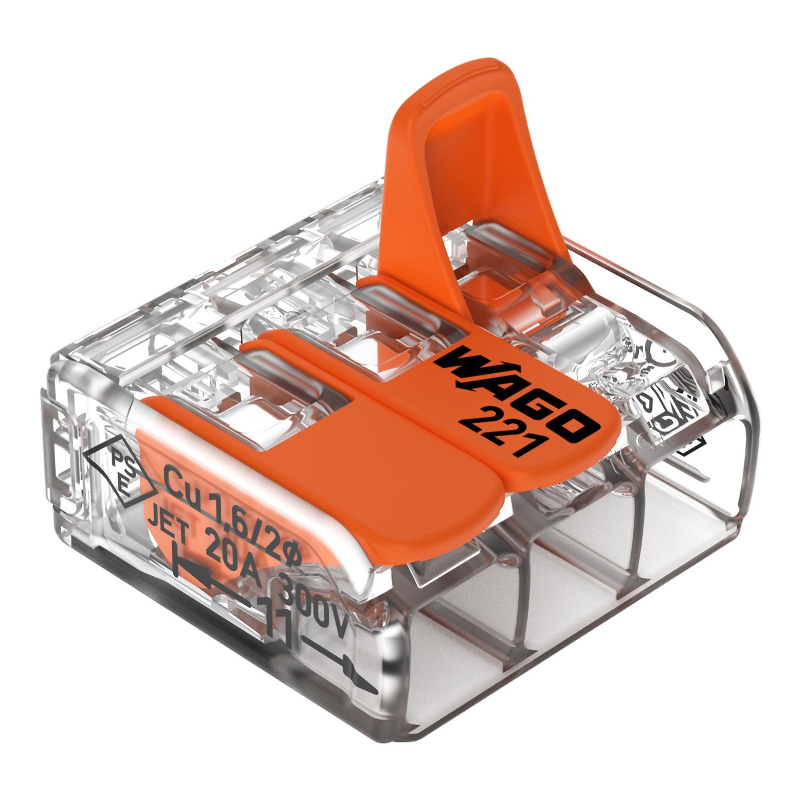 Steckklemme 3f 450V 32A Serie 221 0,2-4qmm m.BetätiHebel f.Massivleiter