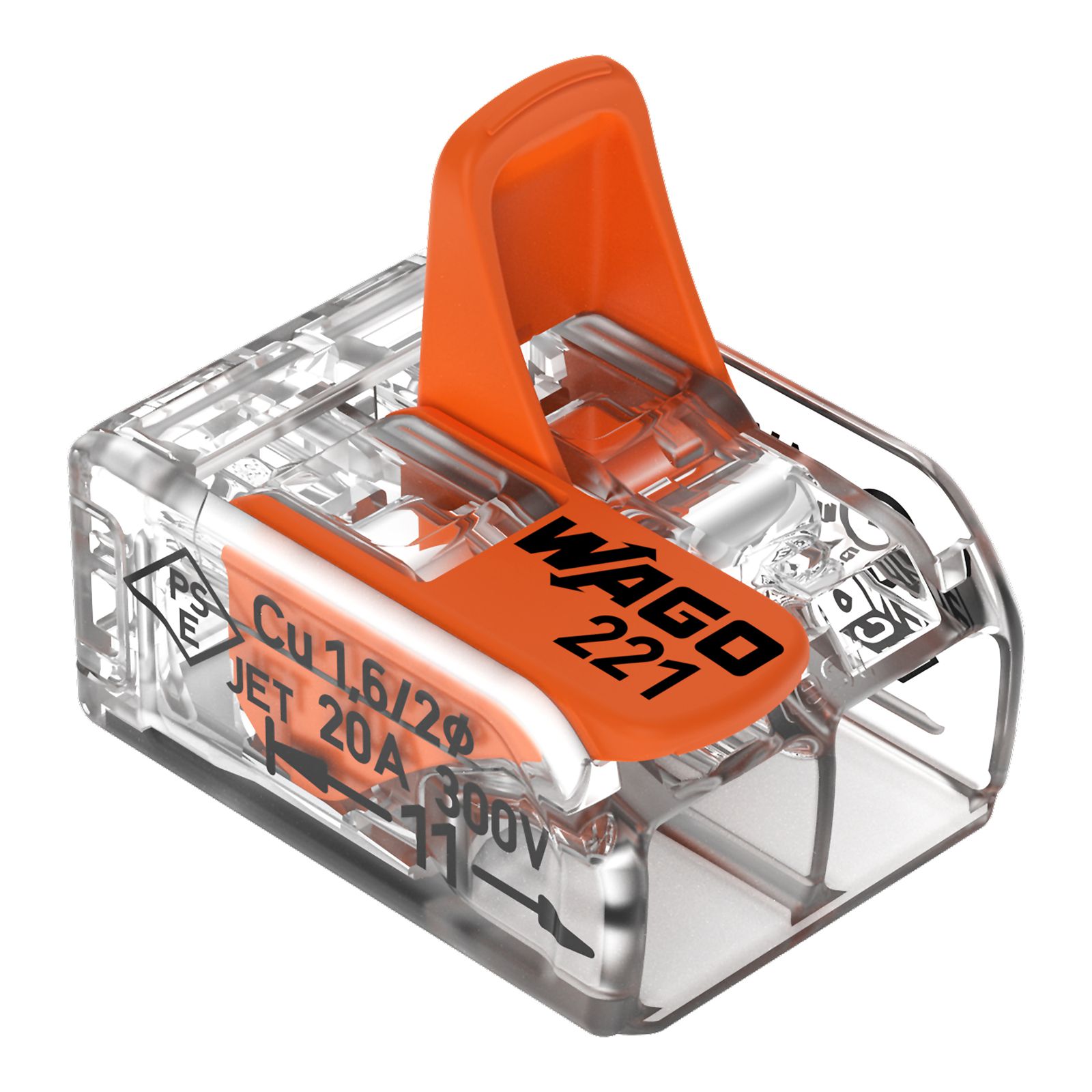 Steckklemme 2f 450V 32A Serie 221 0-4qmm m.BetätiHebel f.Massivleiter