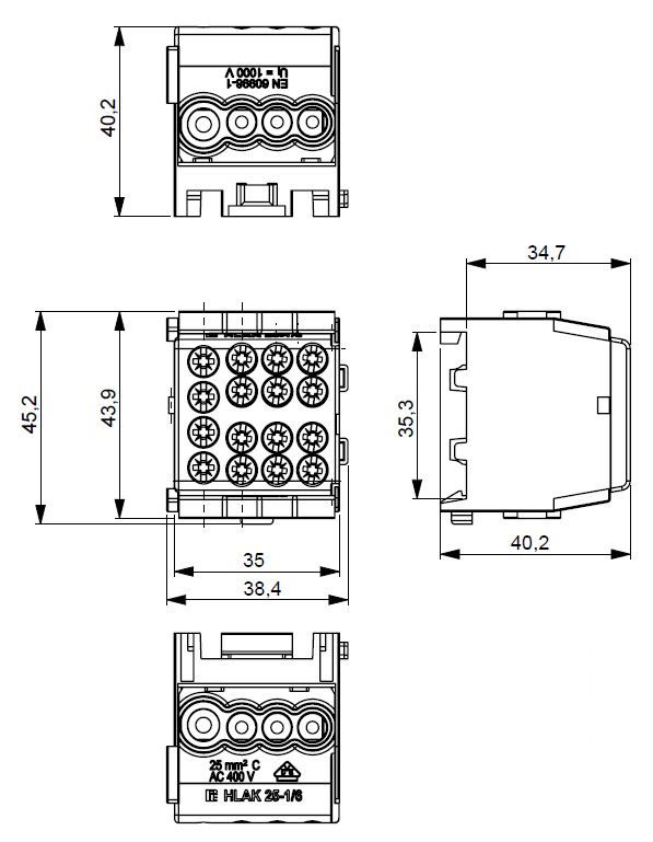 Hauptleitungsklemme 2Eing gr berührsich REG 1pol schraub 1,5-25qmm/Zu