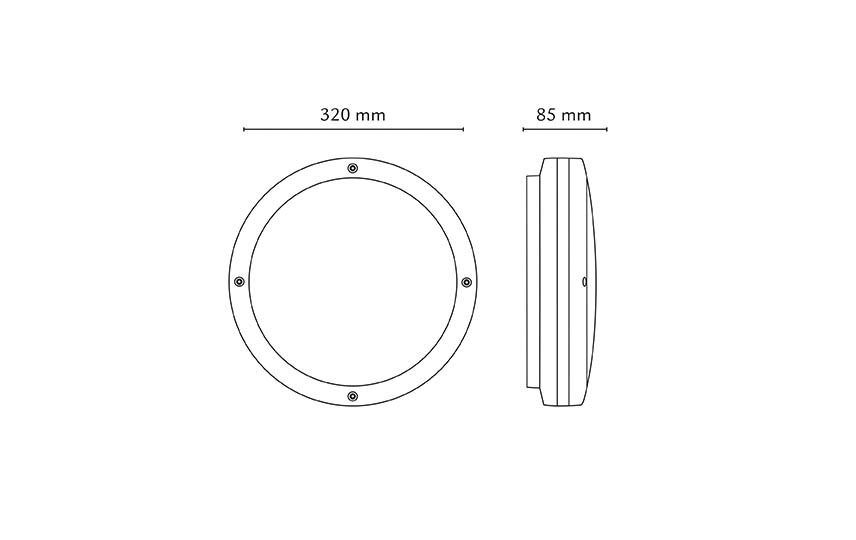 LED-Anbauleuchte 12W 3000K 1180lm sw IP65 Ø320x85mm