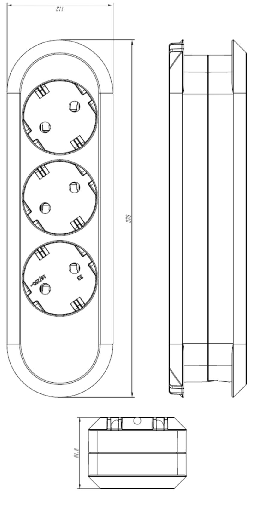 Steckdosenleiste 3f sw 5m 35° IP20 1,5qmm