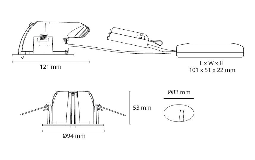 LED-Einbaustrahler 9W 3000K 680lm Konv graphit 1LED Alu IP44 mt RF:matt
