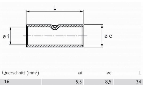 Stoßverbinder Normalausfü 16qmm f.Mehrdr f.Feindr lang verzinnt Cu