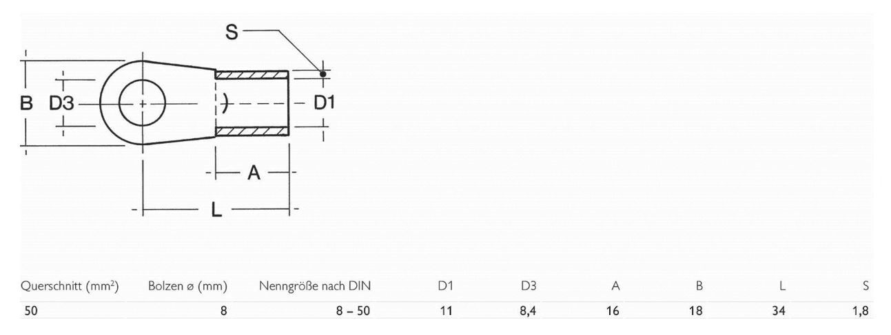Ringkabelschuh M8 50qmm DIN Entspricht DIN