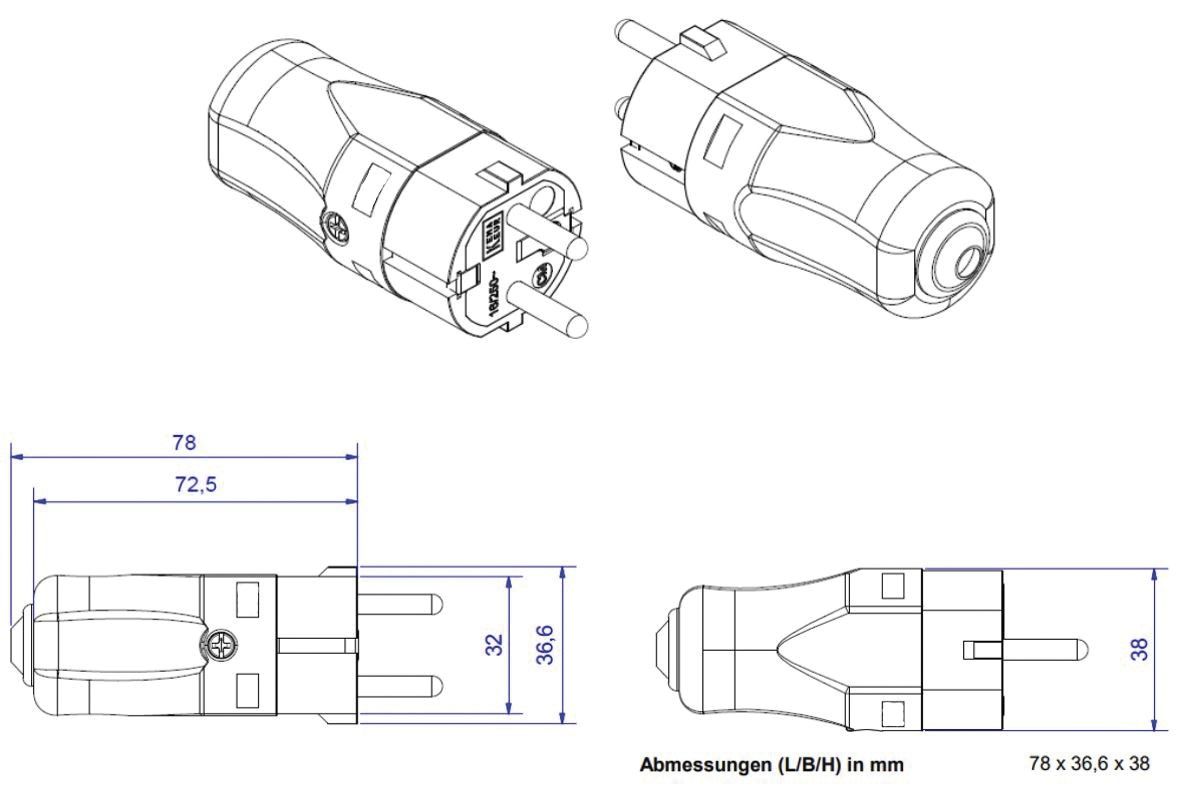 Schutzkontaktstecker 16A 250V Kst IP20 ger gr Schraubkl