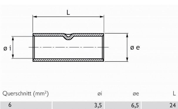 Stoßverbinder Normalausfü 6qmm f.Mehrdr f.Feindr lang verzinnt Cu