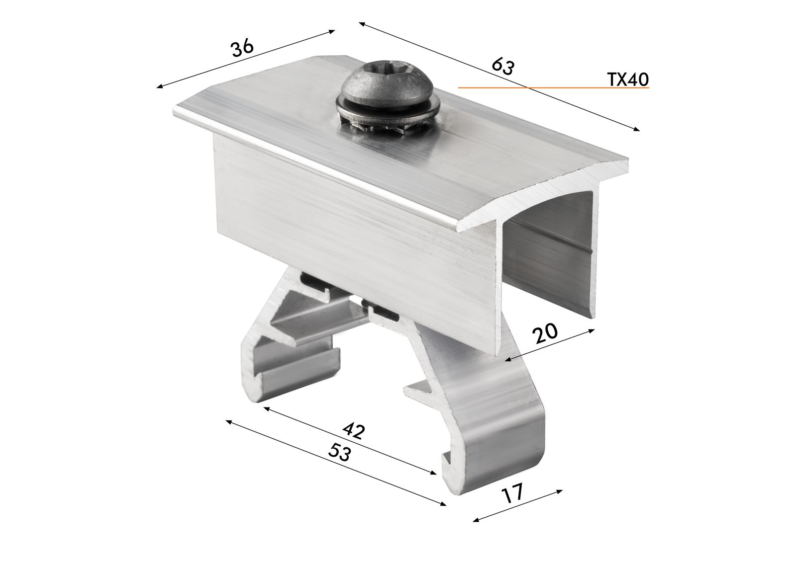 PV-Mittelklemme Alu 30-42mm 63x20x55mm