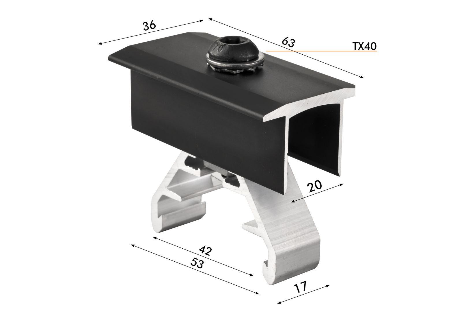PV-Mittelklemme Alu 30-42mm 63x20x55mm