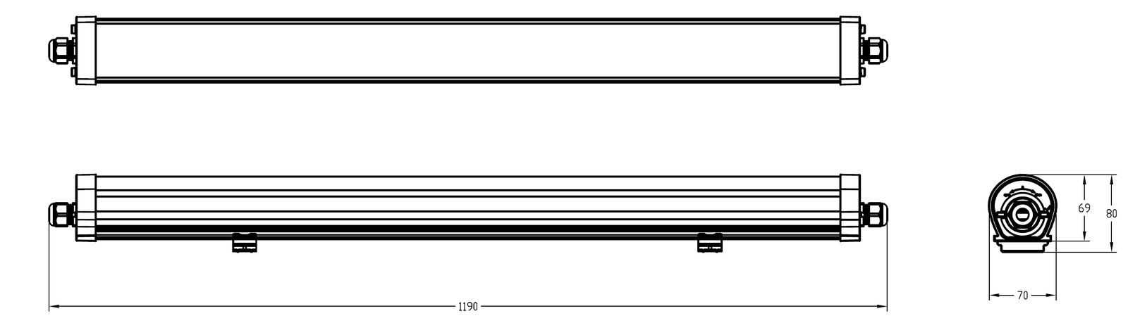 LED-Feuchtraumleuchte 20-30W 4000K Konv 3950lm gr IP65 1191x70x69mm