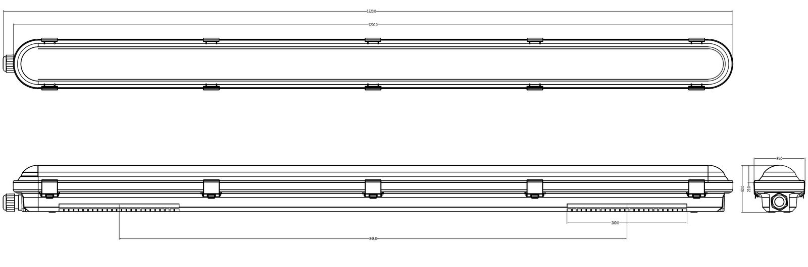 LED-Feuchtraumleuchte 21-36W 4000K Konv 5000lm gr IP65 1225x83x80mm
