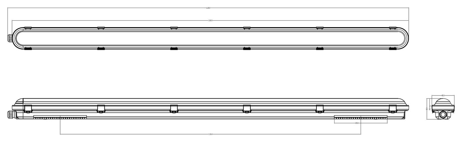 LED-Feuchtraumleuchte 31-55W 4000K Konv 8000lm gr IP65 1525x83x80mm