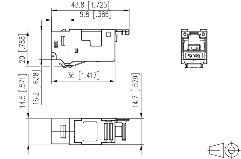 Modular-Buchse Cat6A RJ45 22-26AWG Litze Feldkonf Schirm massiv f.Rundkabel
