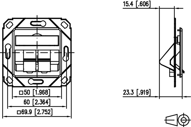 Modulaufnahme net-works 2f Kanaleinb rws schräg m.Staubschutz