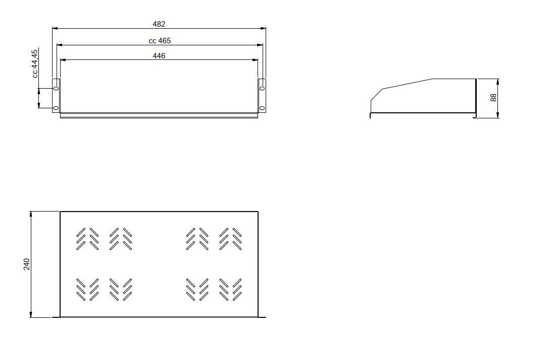 Profil net-works 88x445x240mm Metall sw 482,6 mm (19 Zoll)-Profil RAL9005