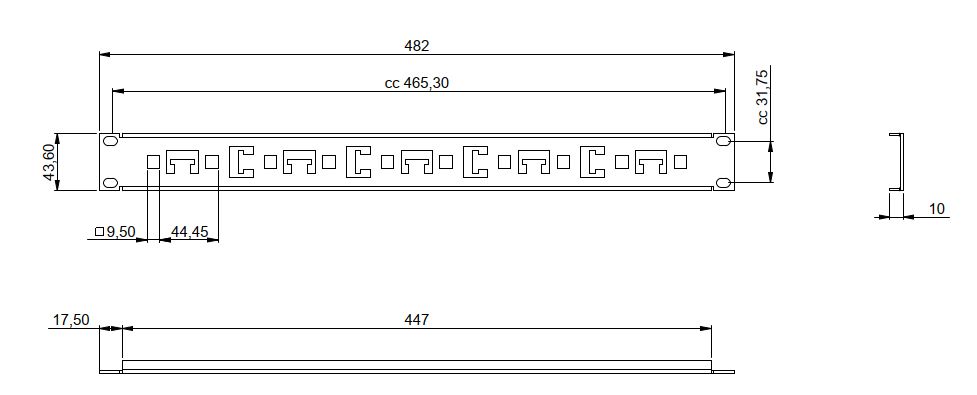 Kabelabfangschiene Metall net-works sw 482,6mm B482mm