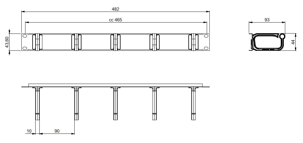 Kabelführungspanel Metall 482,6mm B482mm 1HE gr