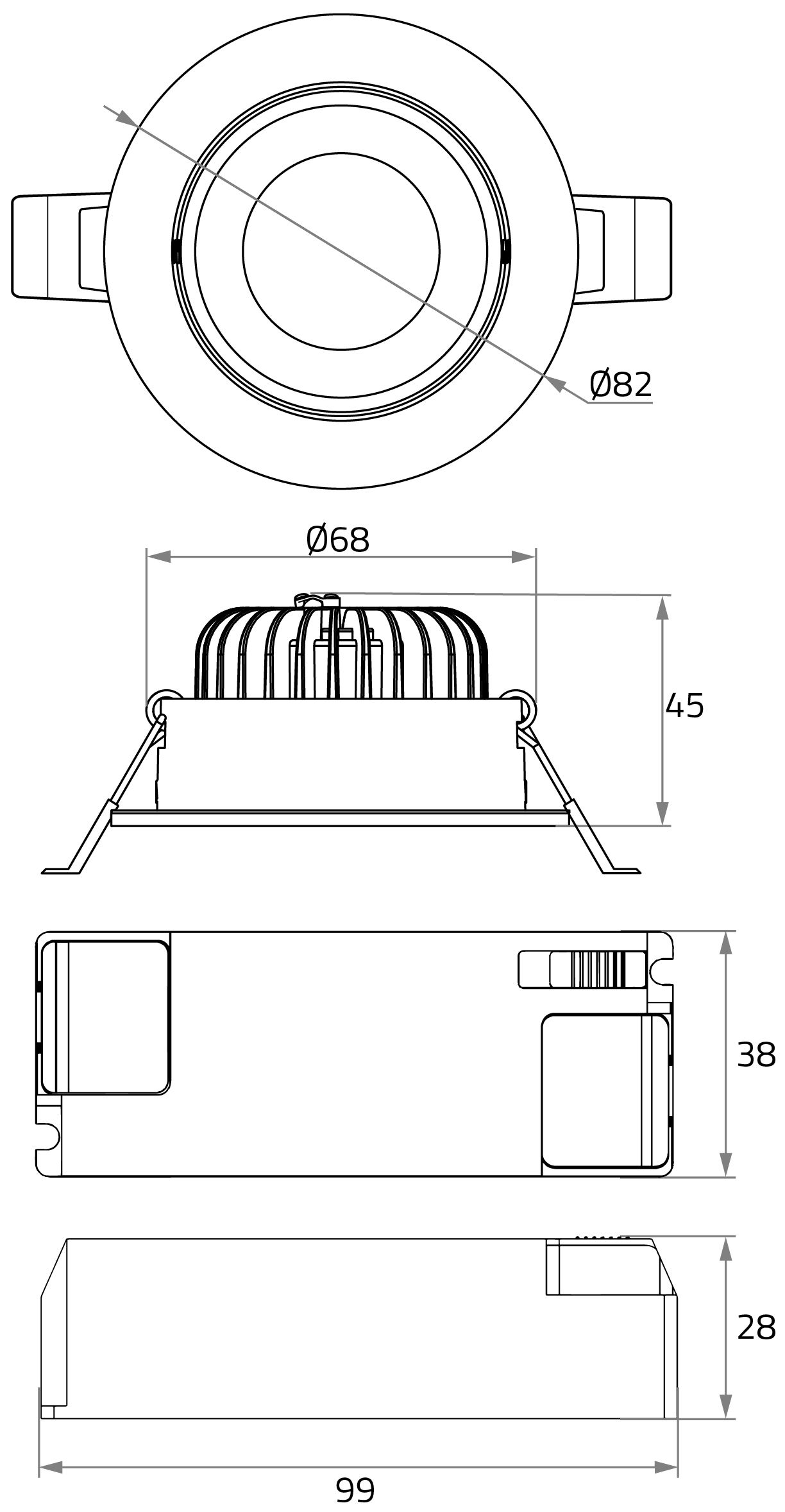 LED-Einbaustrahler 6W 2700-4000K 600lm Konv 1LED Alu IP65 chr mt Ø/EB68mm