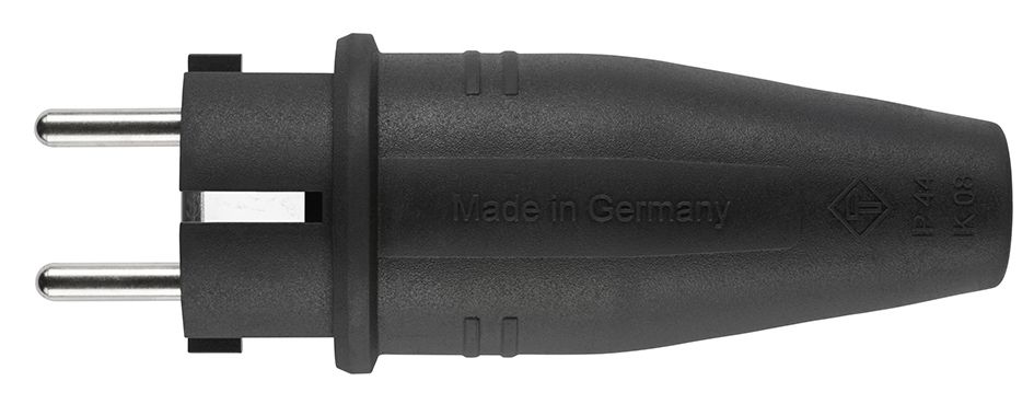 Schutzkontaktstecker 16A 250V Gummi IP44 ger sw Schraubkl