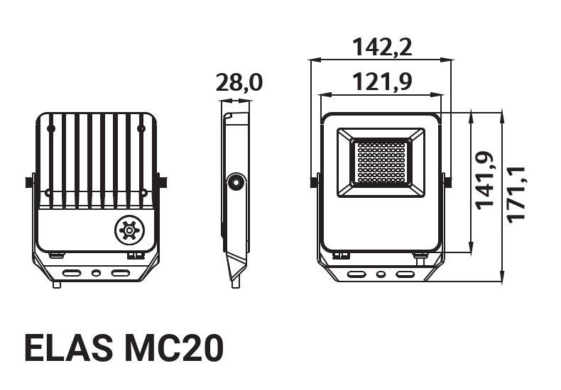 LED-Anbaustrahler 10-20W 3000-5000K 1LED 2400lm Konv Alu IP66 sw mt RF:matt