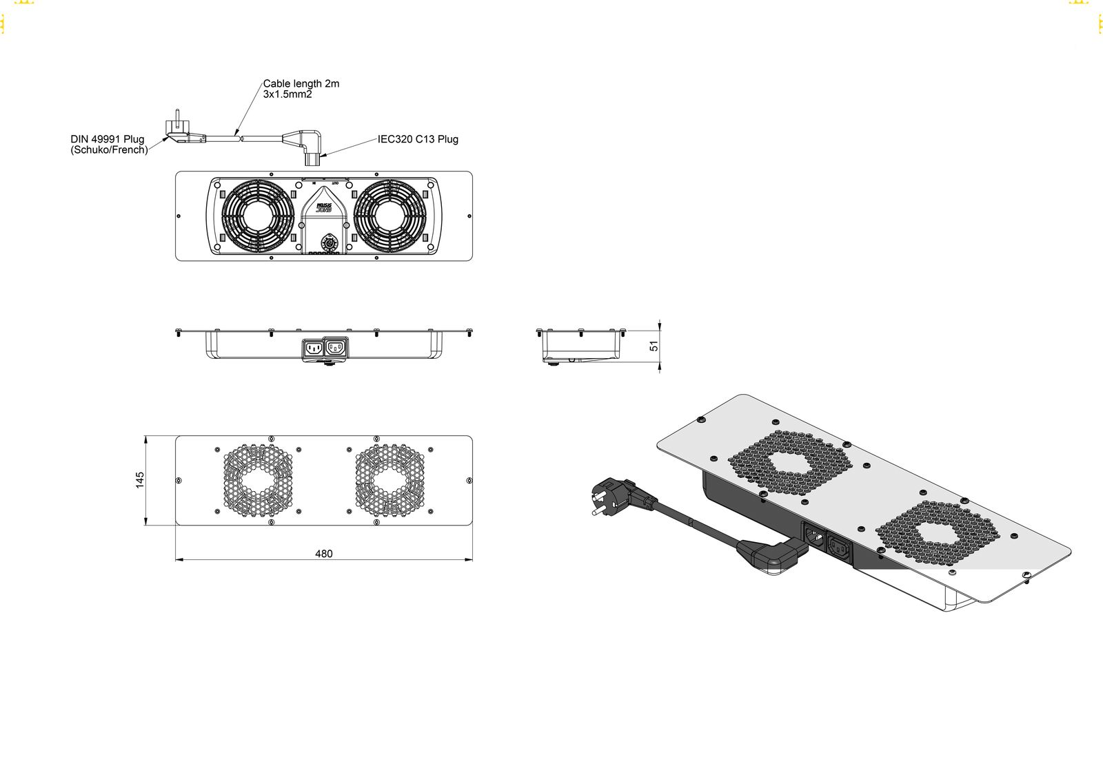 Dachlüfter IP20 230-240VAC 537mm 169m3/h 16W