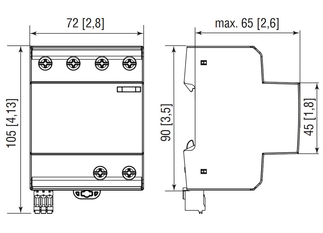 Kombi-Ableiter TS35 4p TN-S TT 240VAC 1,5kV Hutschiene TH35 Netzform TN-S 4TE