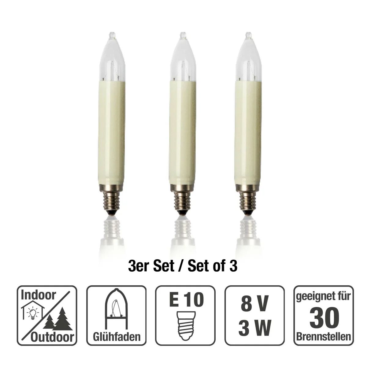 Kerzenlampe 3W kl E10 8V ws Schaft