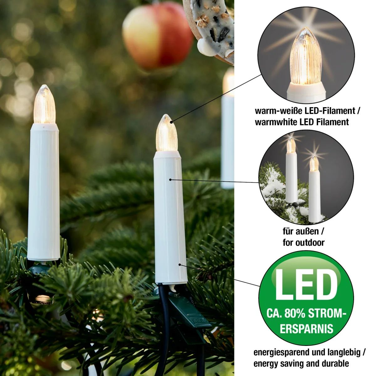 LED-Kerzenlampe FM E10 0,3W 3000K 17lm kl DC Filamentlampe ws Ø14x45mm 8V