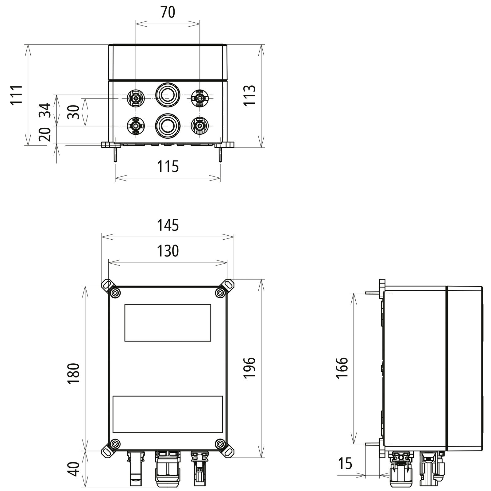 DC-Stringbox 1f 40A 1100V/mess IP65 Verschraubung 94x94x81mm