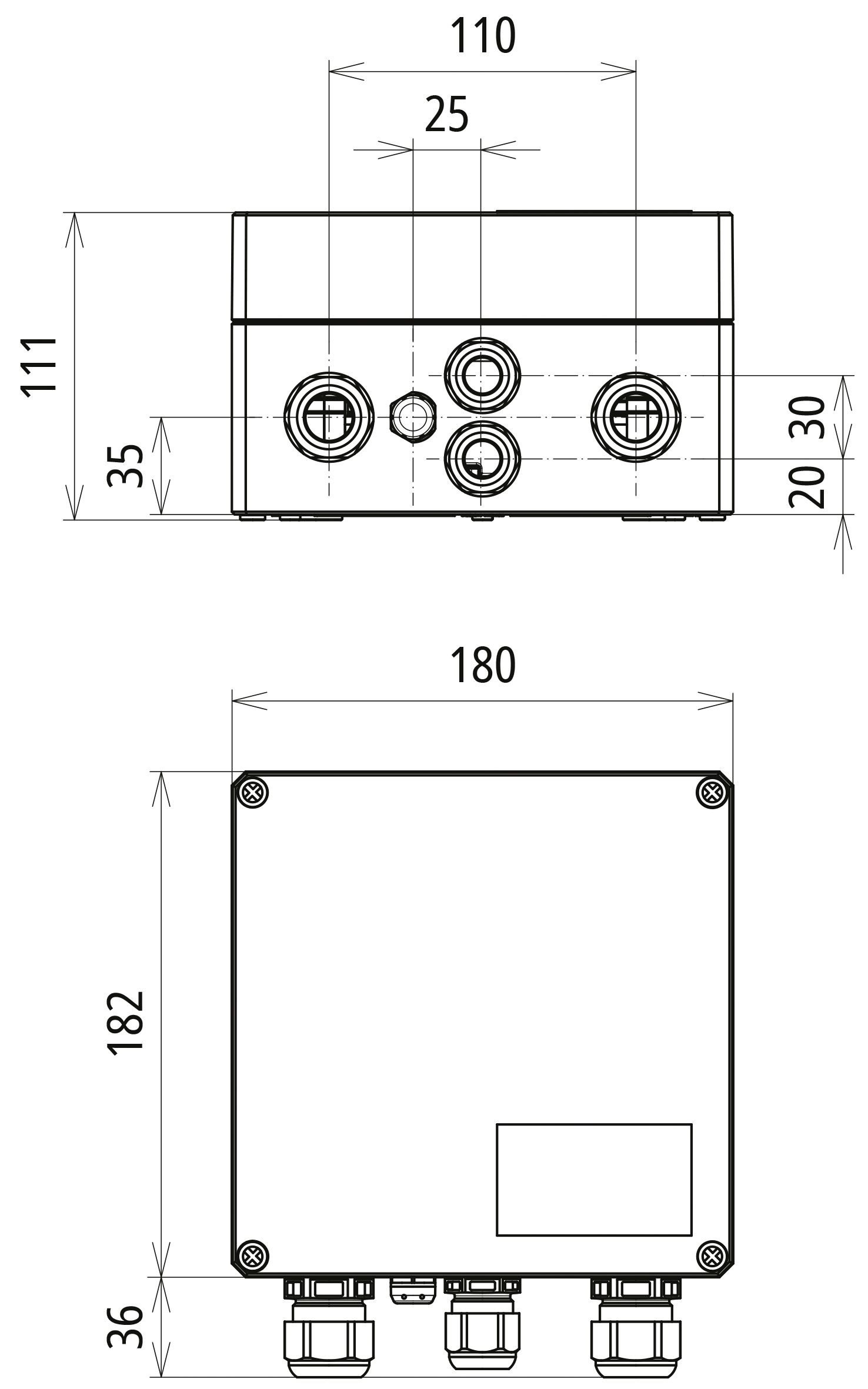 DC-Stringbox 1f 30A 1000V/mess IP65 Verschraubung 180x182x111mm