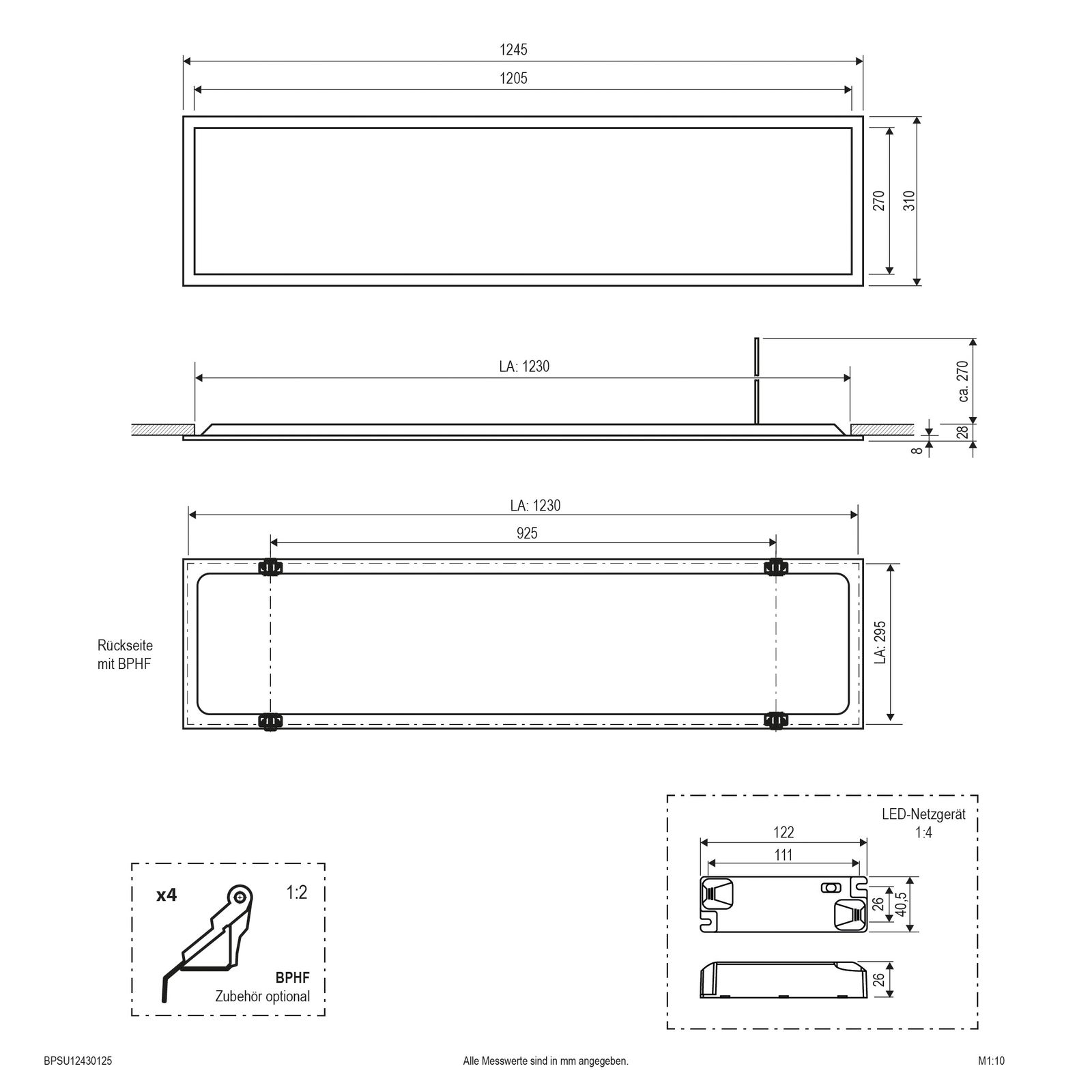 LED-Panel 1245x310mm 43W 3000-4000K IP20 5590lm ws