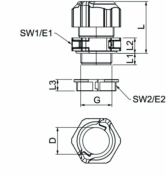 Kabelverschraubung M25 V-TEC TB PC gr unbeh Polycarbonat (PC) 11mm IP67 ger
