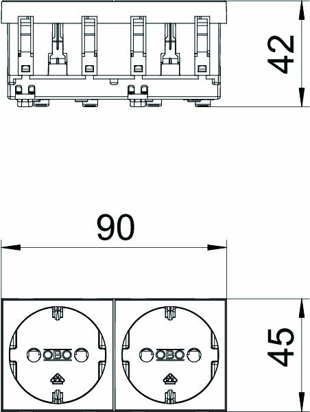 Steckdose 2f rws mt GEB-K m.BS IP20 Mit erhöhtem Berührungsschutz