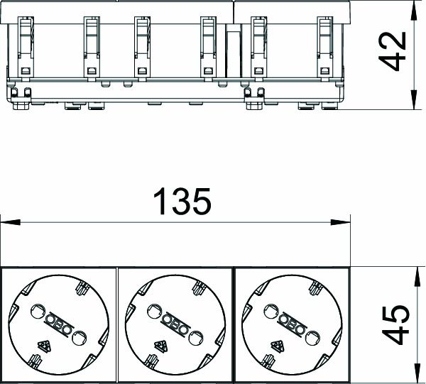 Steckdose 3f rt mt GEB-K m.BS IP20 ZP m.erh.Berührungsschutz horiz/vert