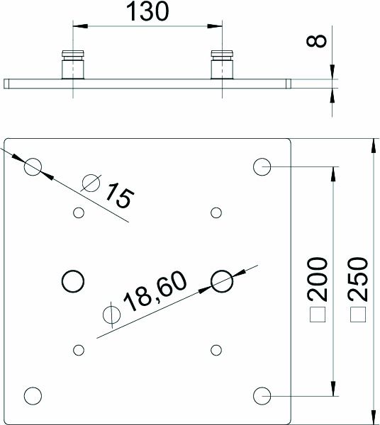 Sockel Installationssäule 8mm ST vz hfr ws/alu RAL9006 weiß/aluminium