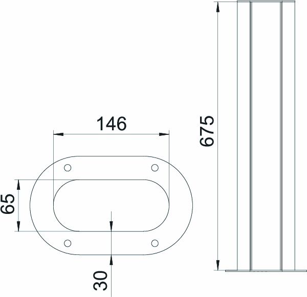 Installationssäule Alu 675mm oval eins Standfuß RAL9010 unten