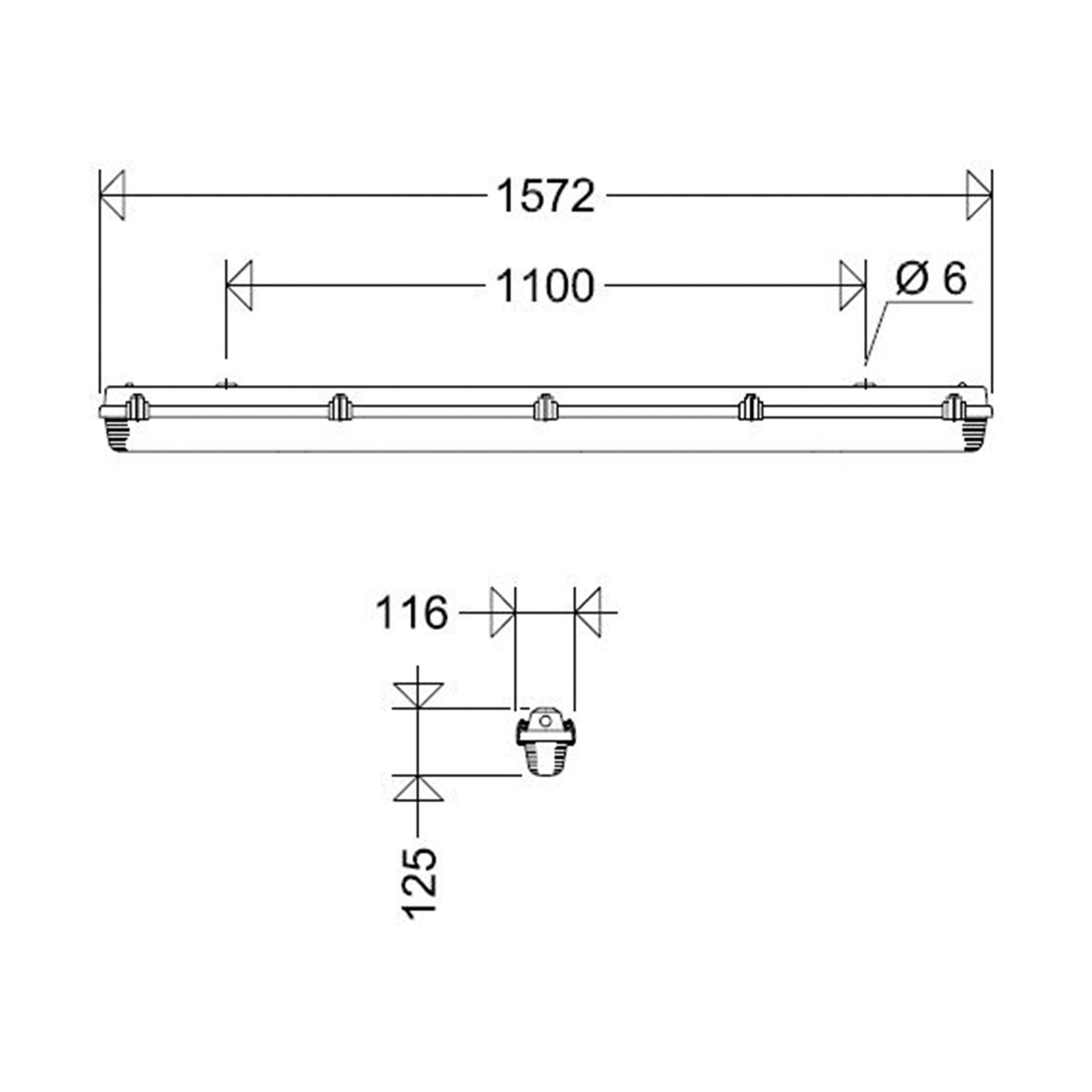 LED-Feuchtraumleuchte 21W 4000K 3440lm gr Konv IP65 1572x116x125mm