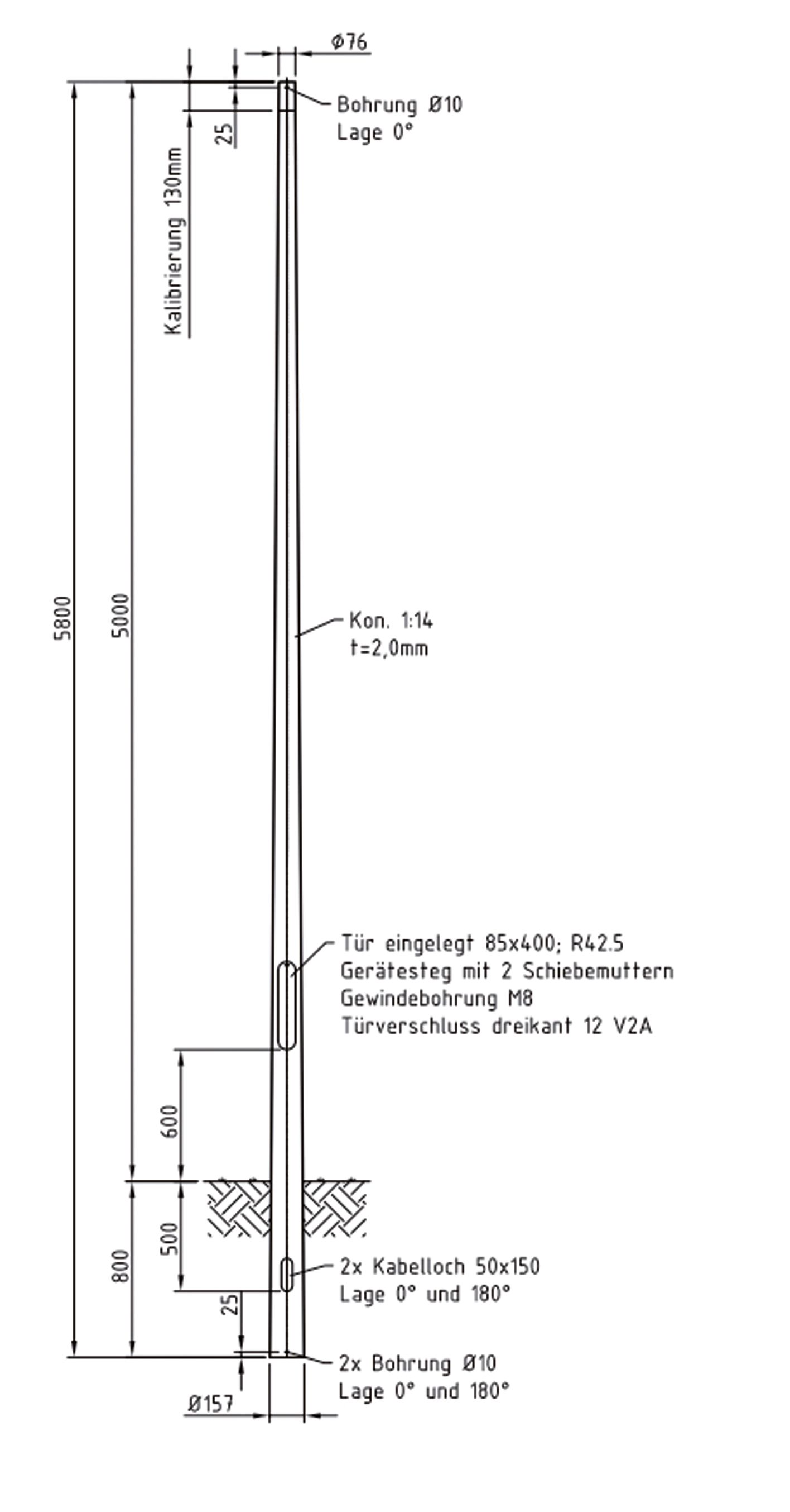Lichtmast 5m Ø76mm ST vz
